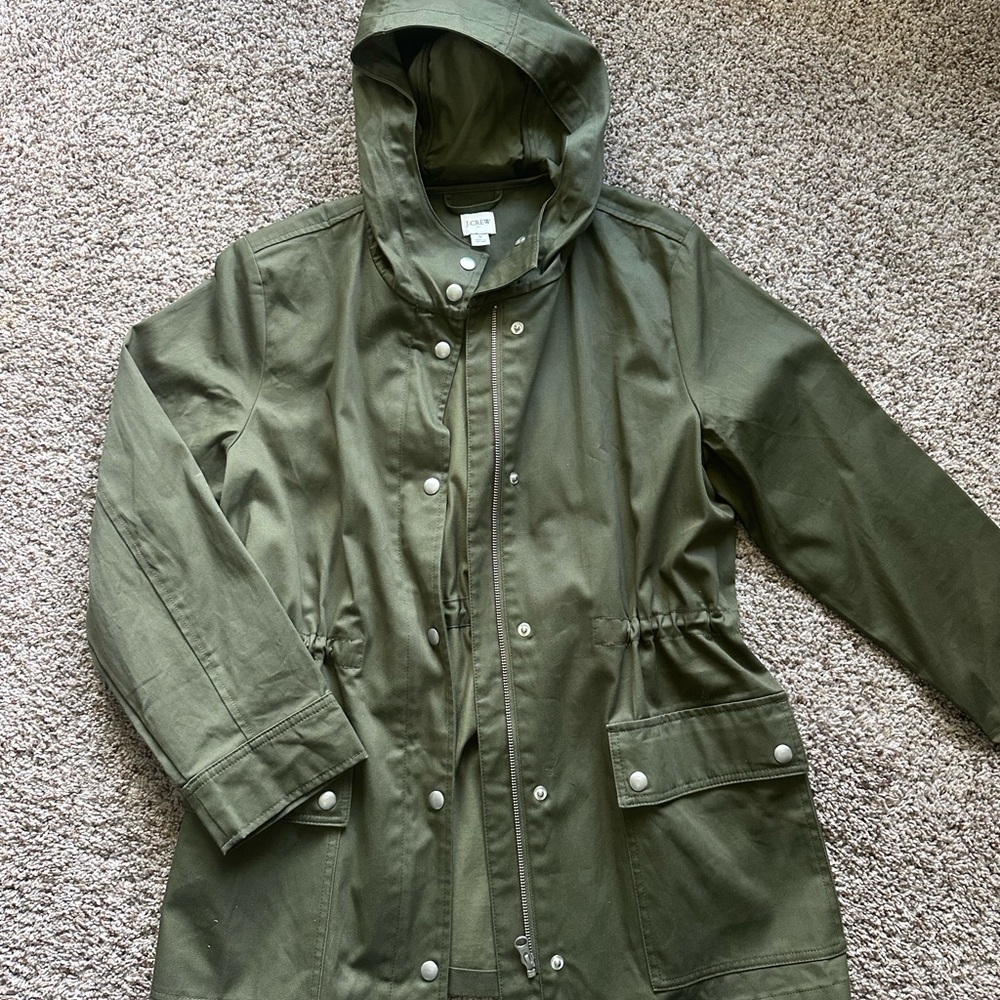 J. Crew Green Hooded Jacket with Silver Accents